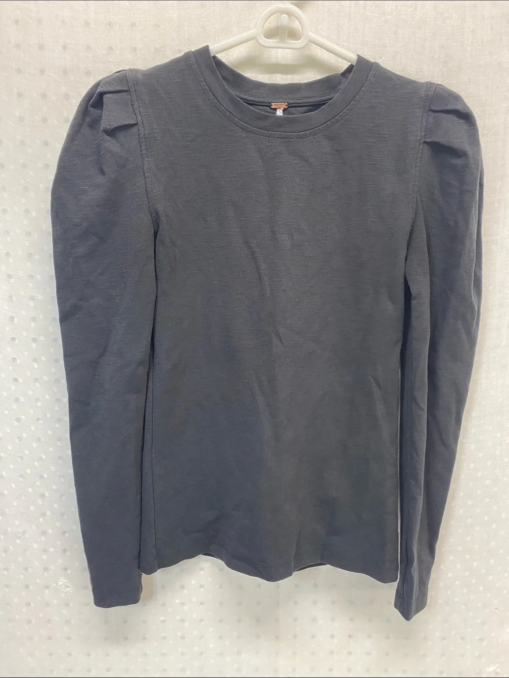 Free People Puff Long Sleeve Black Top Crewneck 100% Cotton Size XS